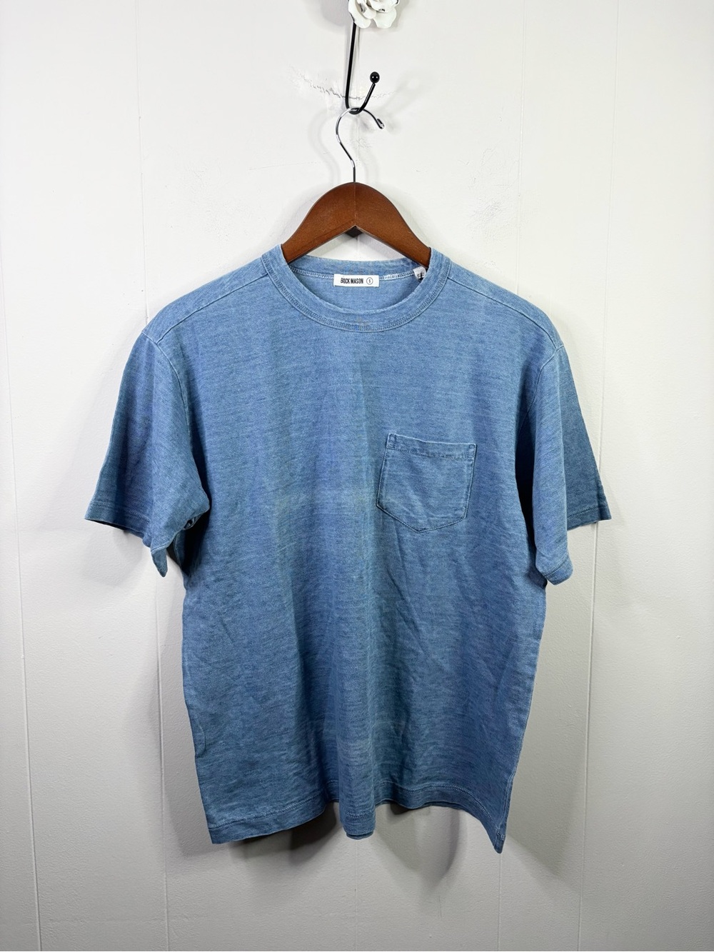 Buck Mason indigo dipped Yuma 90s boxy tee shirt size SM new blue flaw